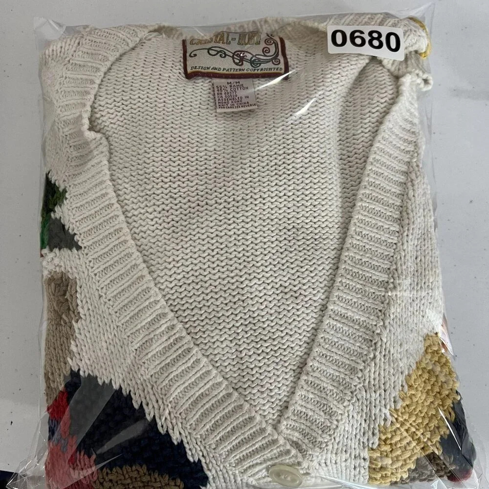 Vintage Crystal-Kobe  Womens M Cardigan Sweater Multi Color Bear Motif - Picture 15 of 15